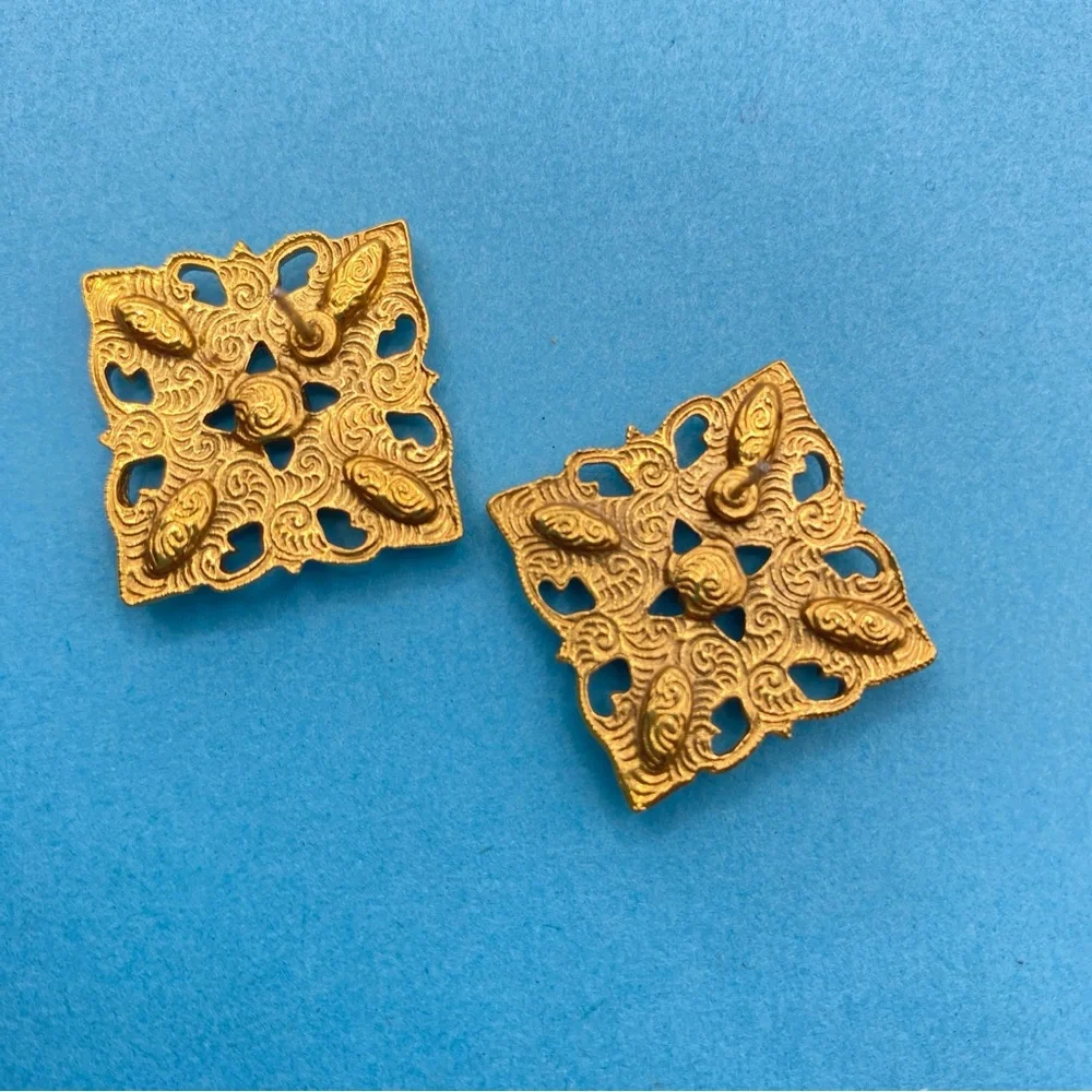 Goldtone Rhinestone Square Pierced Earrings
